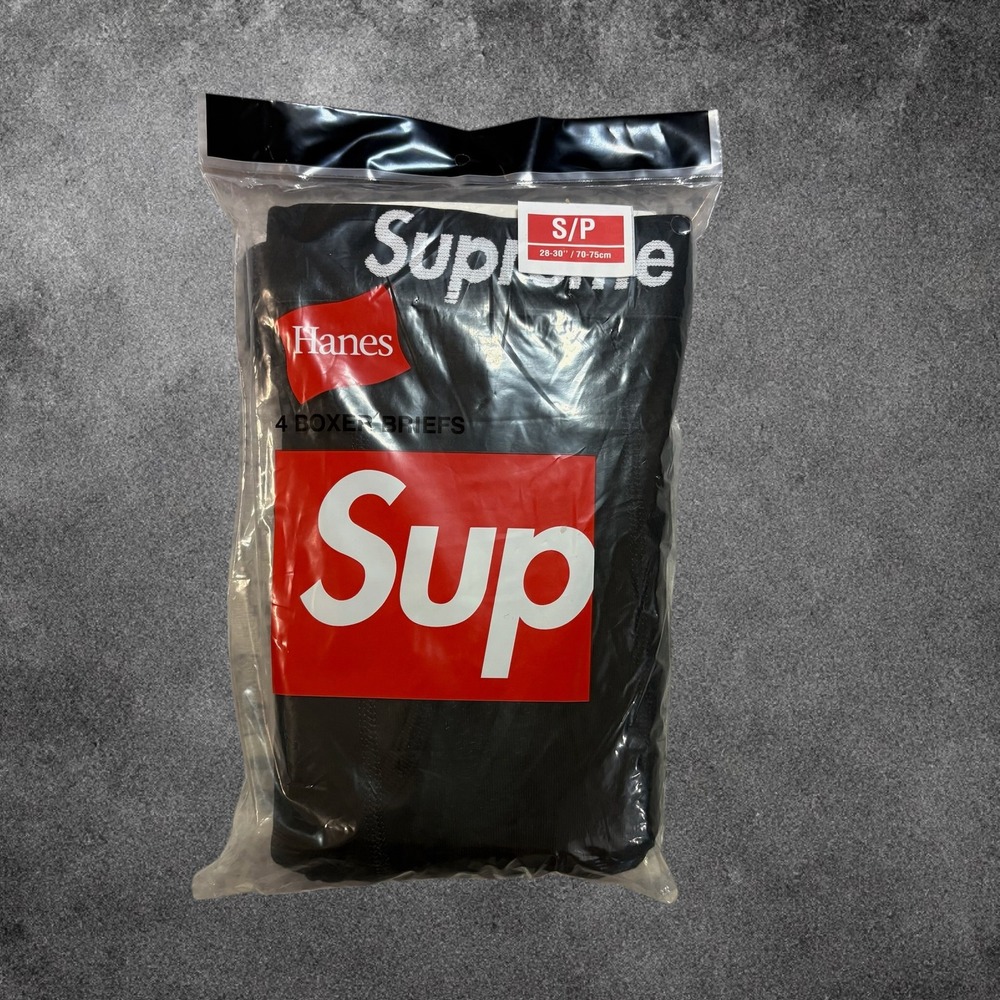 Supreme Hanes Boxer Briefs Mens 4 Pack Black Size Small S 28-30 NWT Sealed New